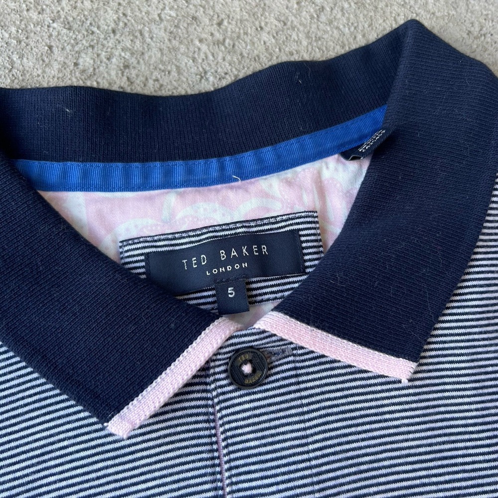 Ted Baker Men's Striped Polo Shirt Blue Short Sleeve Size 5 (L) Classic Fit - Picture 2 of 8